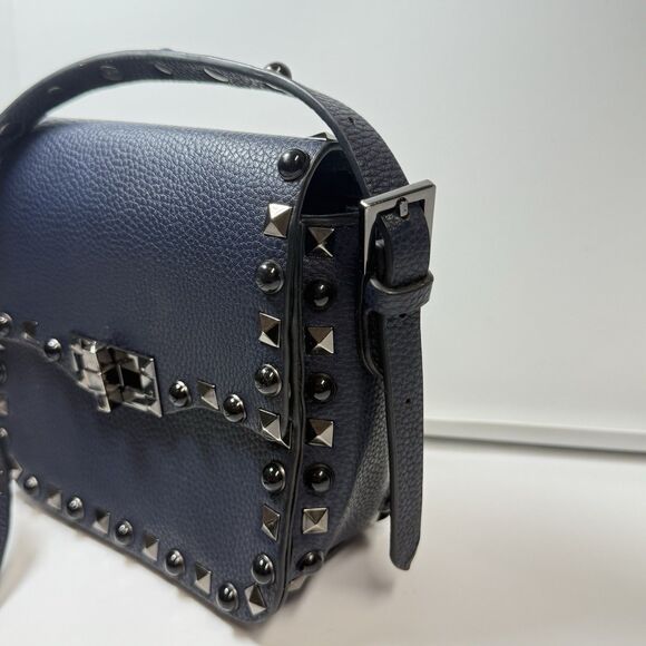 Studded Navy Faux Leather Crossbody Bag - Picture 3 of 10